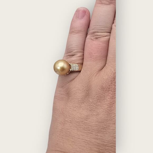 Golden Pearl and Diamond Accent Silver Ring BBJ 925 Size 9 Vintage Jewelry - Picture 7 of 10